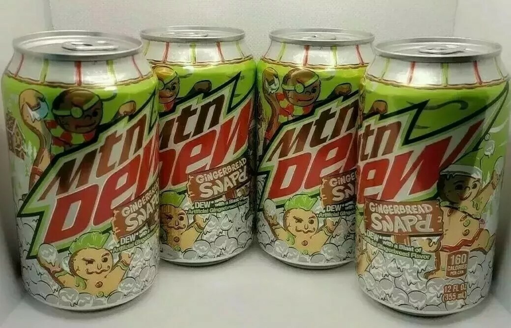 NEW! 4x Mountain Dew 2021 Gingerbread Snap'd 12oz Can *IN HAND READY TO SHIP*