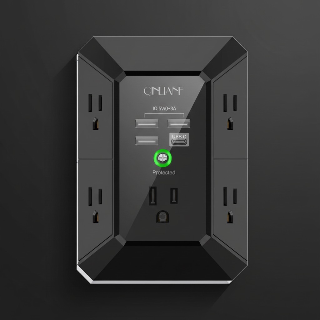 High Capacity USB Wall Charger with Surge Protection and Large Outlet Spacing