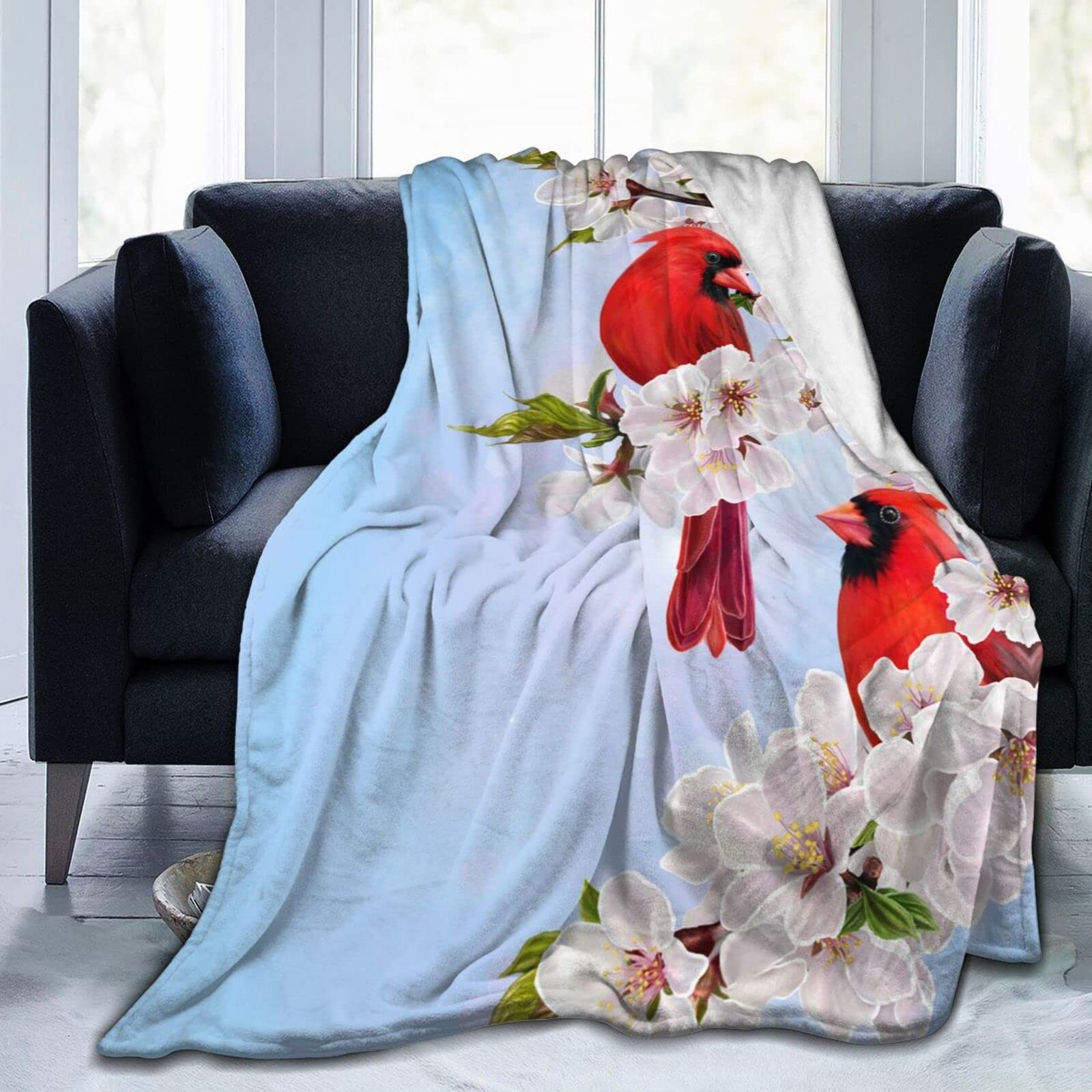 Perinsto Red Cardinal Birds and Cherry Flowers 50"x40",