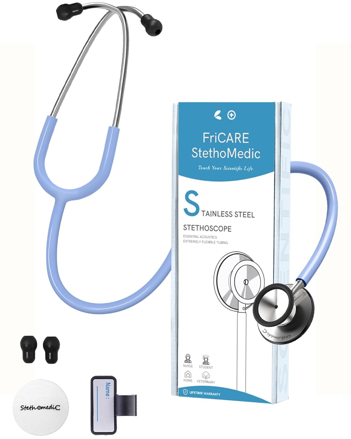 Dual Head Stethoscope Frost Blue Tube Stainless Steel for Nurse EMT Student