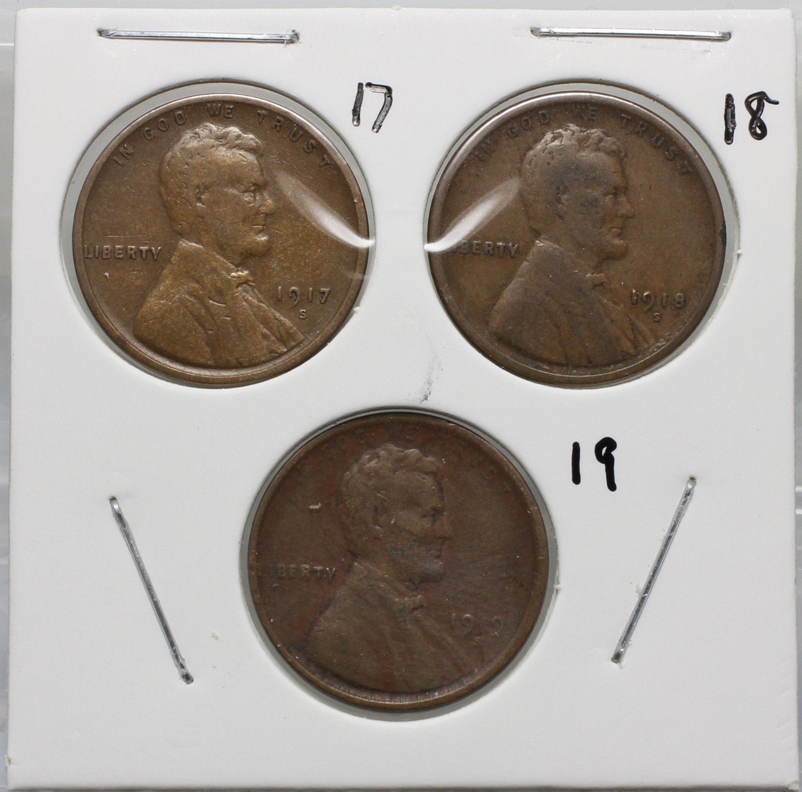 1917-S, 1918-S, 1919-S Lincoln Wheat Cents
