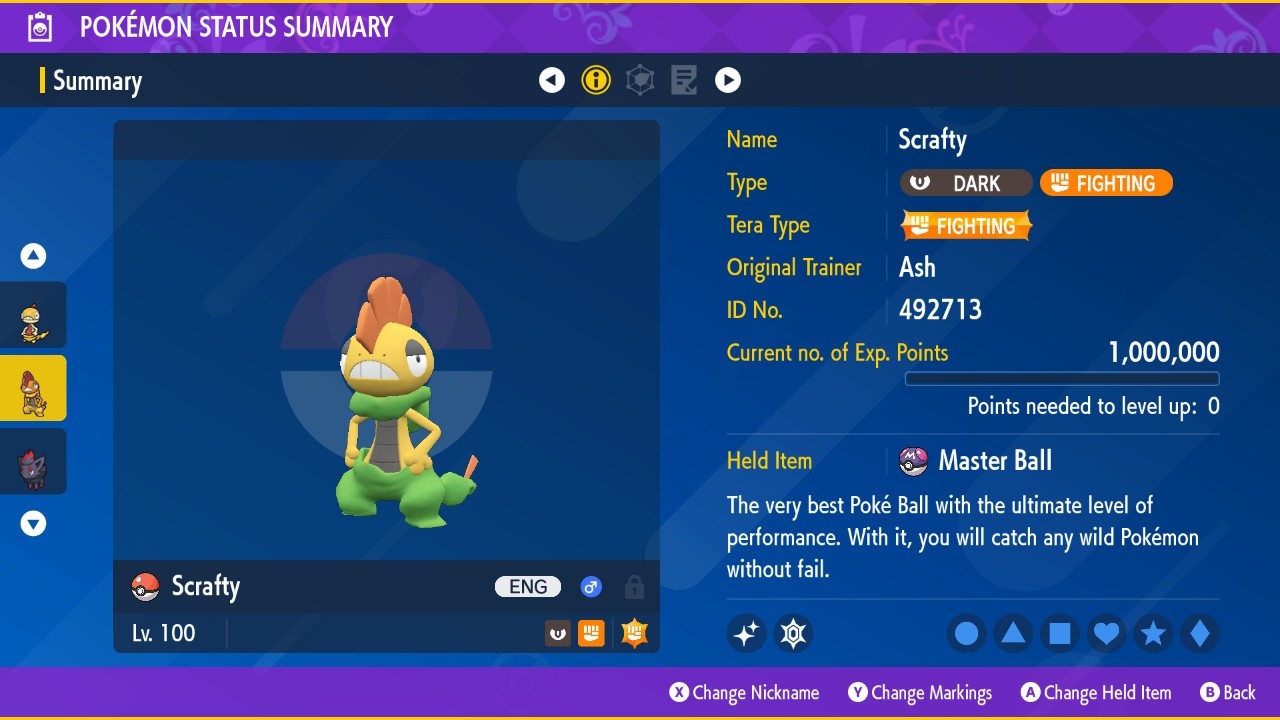 Pokemon Scarlet and Violet PSV - Shiny 6IV Scrafty