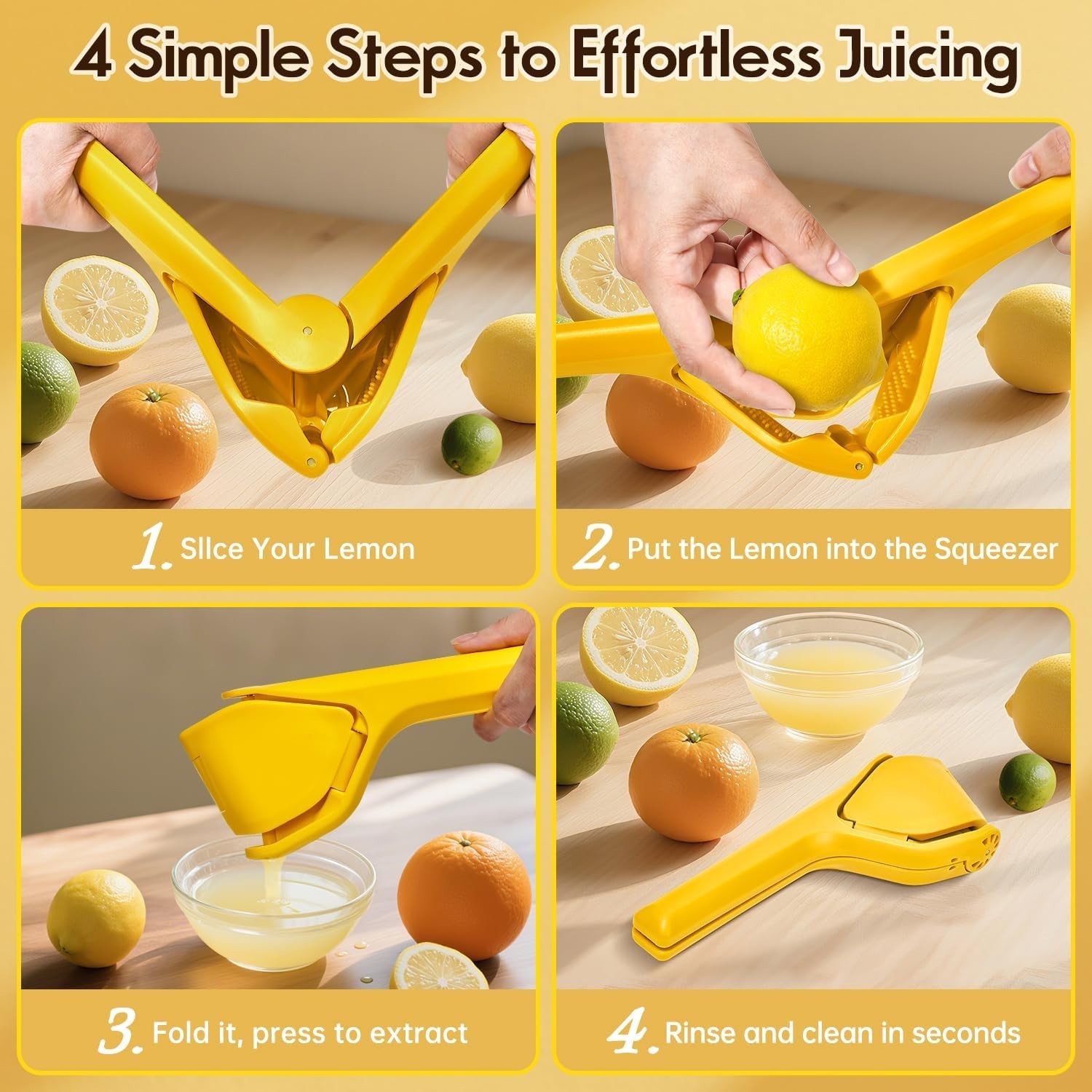 Compact Handheld Lemon Juicer for Effortless Juice Extraction - 8.66” Yellow