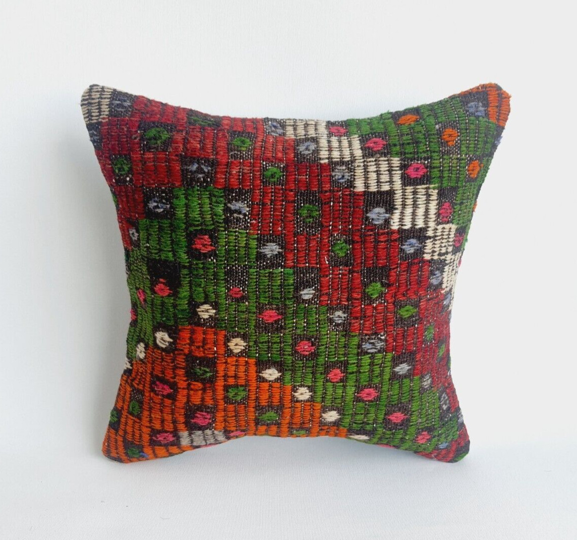 Geometric Multicolor Kilim Pillow Cover , 16x16 Turkish Cushion Cover