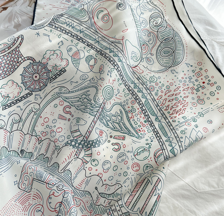 Pure 18 Momme Twill Silk Wrap Scarf Bandanna carriage Print Square Shawl 35'’new