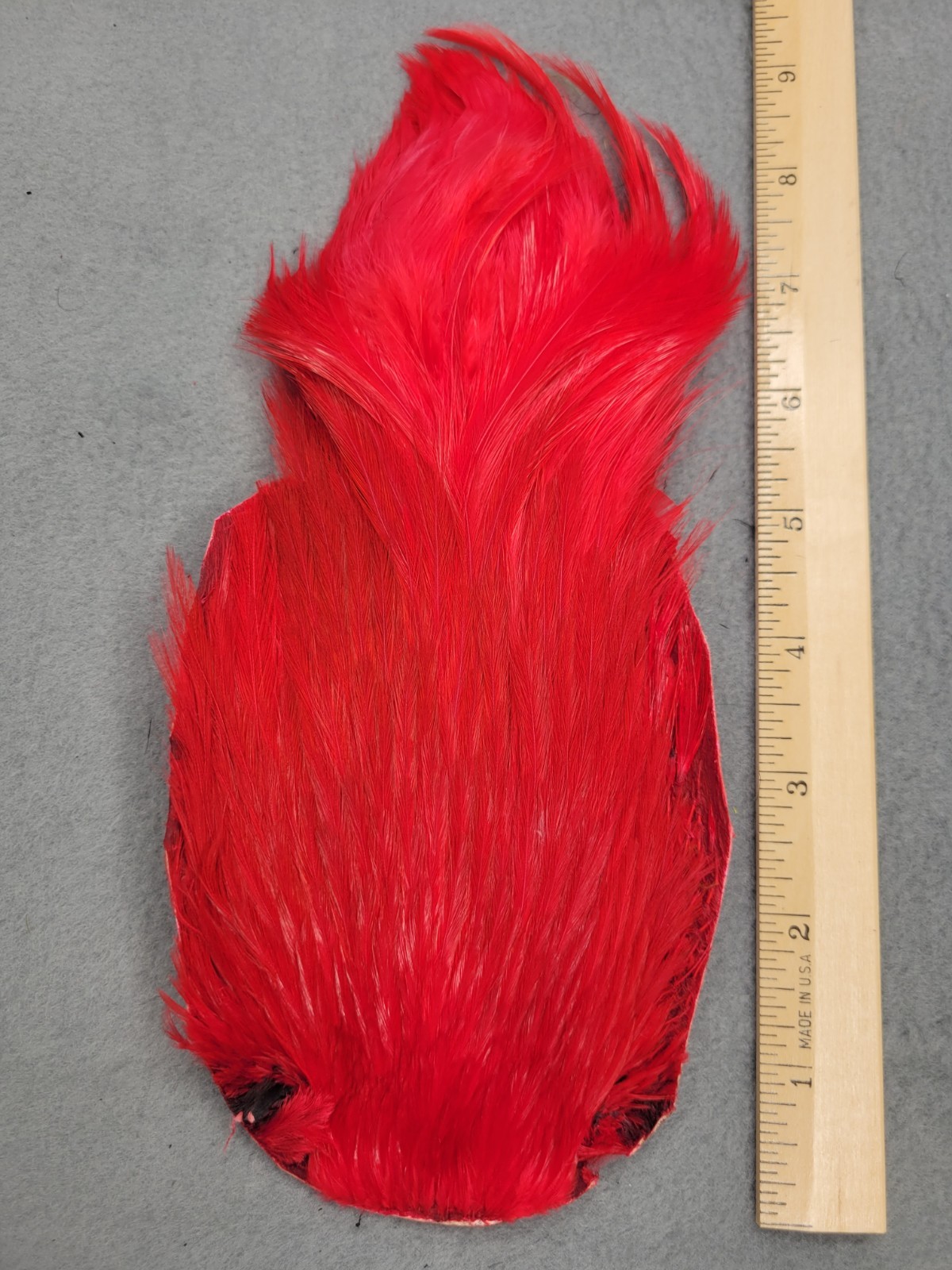 Lot 197,  Grade B,  DYED RED India Rooster Streamer Neck Cape Feathers