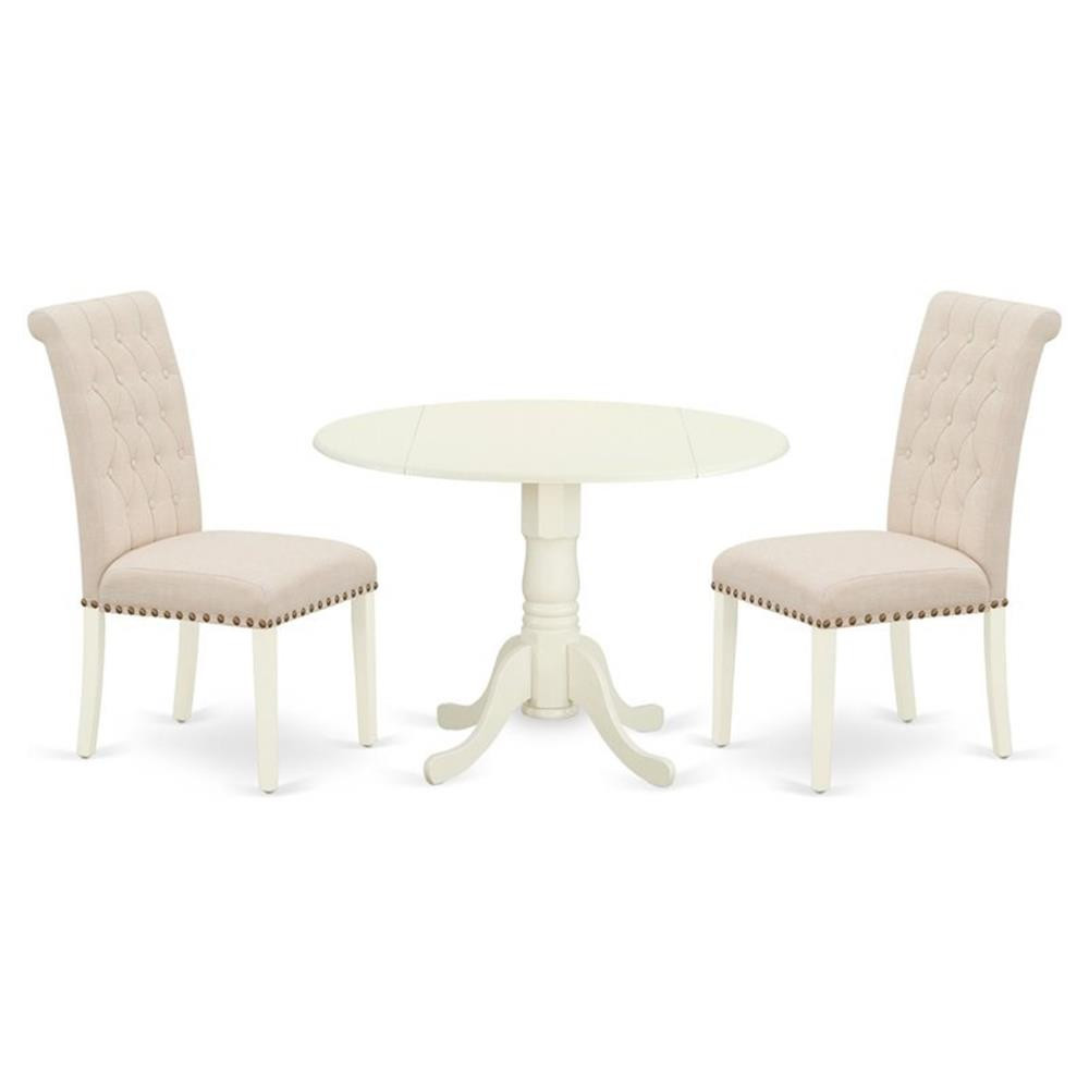 East West Furniture Dublin 3-piece Wood Dining Set in Linen White/Light Beige