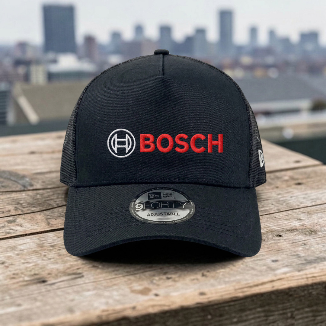 Bosch Embroidered Logo Black Trucker Hat Black Mesh Adjustable Cap