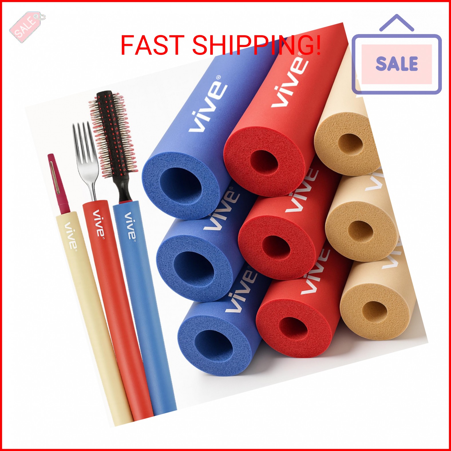 Vive Foam Tubing (9 Pack) - Utensil Padding Grips - Spoon, Fork Round Hollow Med