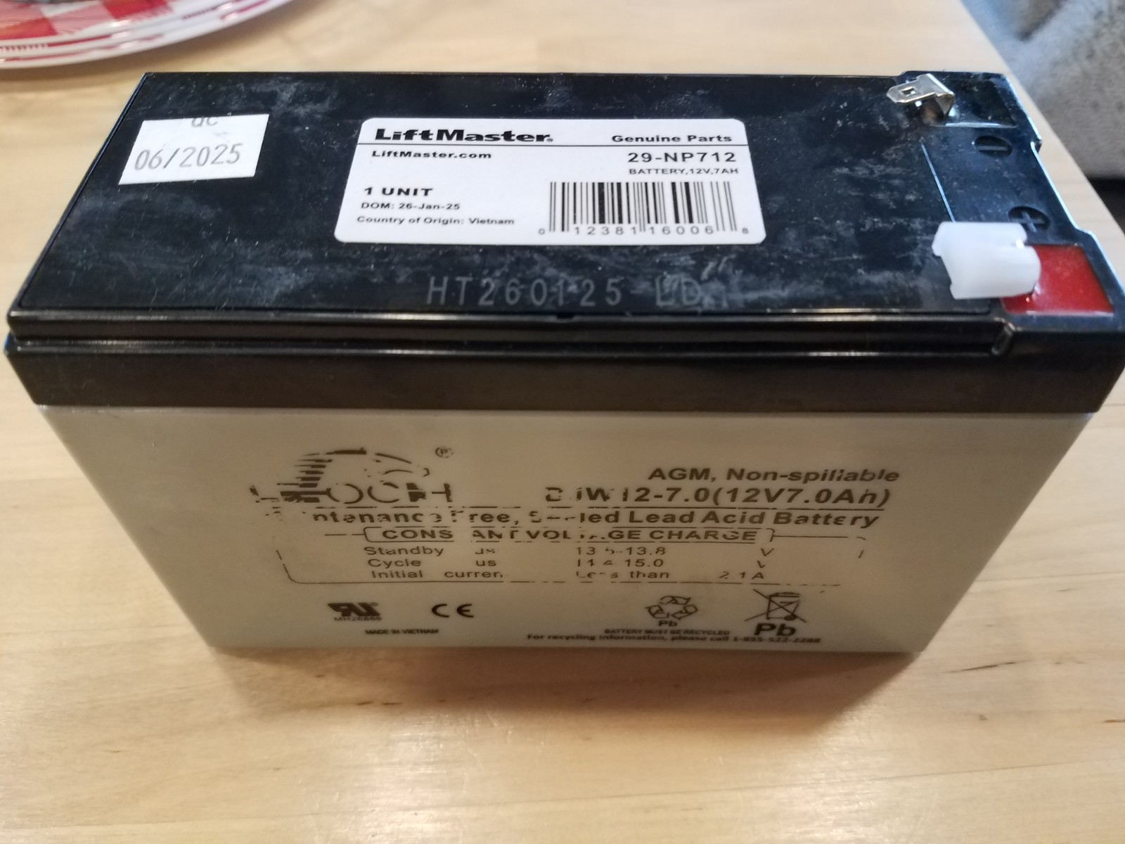 Liftmaster 29-NP712 / MBAT Replacement Battery For LA400, LA412, LA500 and More