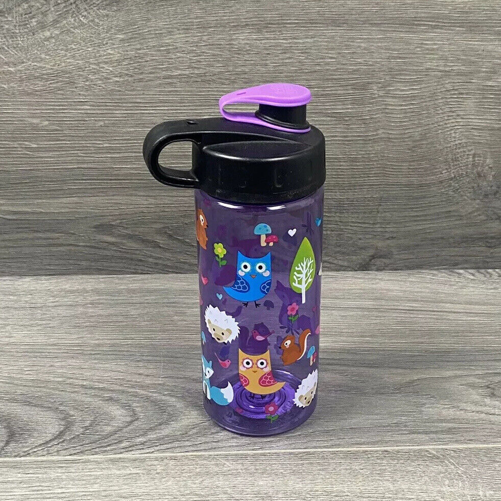 COOL GEAR KIDS PLASTIC WATER BOTTLE PURPLE WOODLAND FOREST CRITTERS BPA FREE