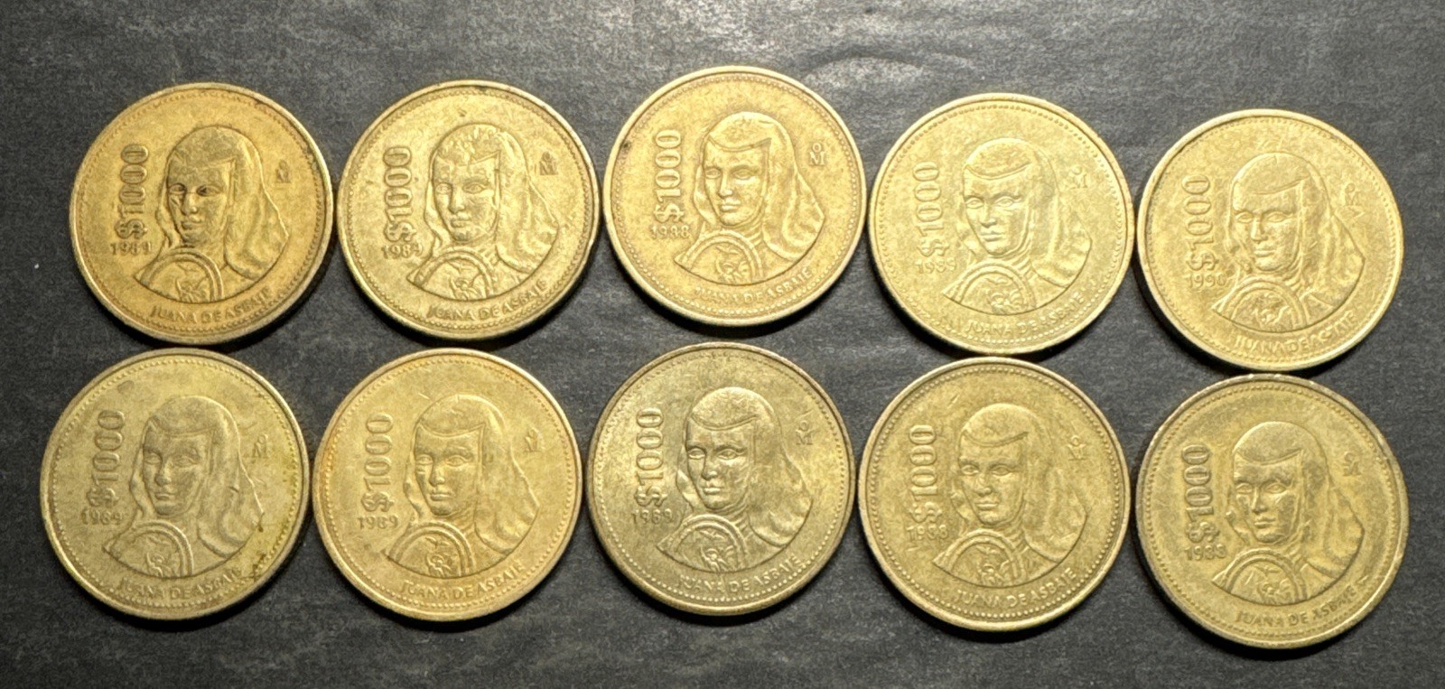 Mexico 1000 Peso Coin Collection Lot Of 10 1988 - 1990 World Foreign Large