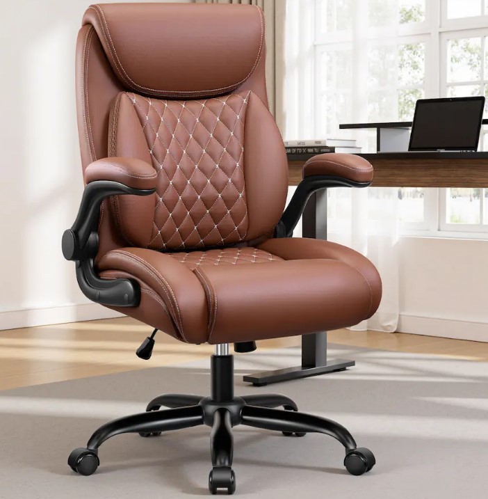 KERDOM - ERGONOMIC PU LEATHER OFFICE CHAIR - BROWN