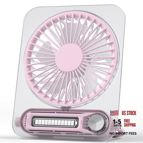 Clear + Pink Desk Fan - 3000mAh - Mini Portable - 13H - Clear + Clear