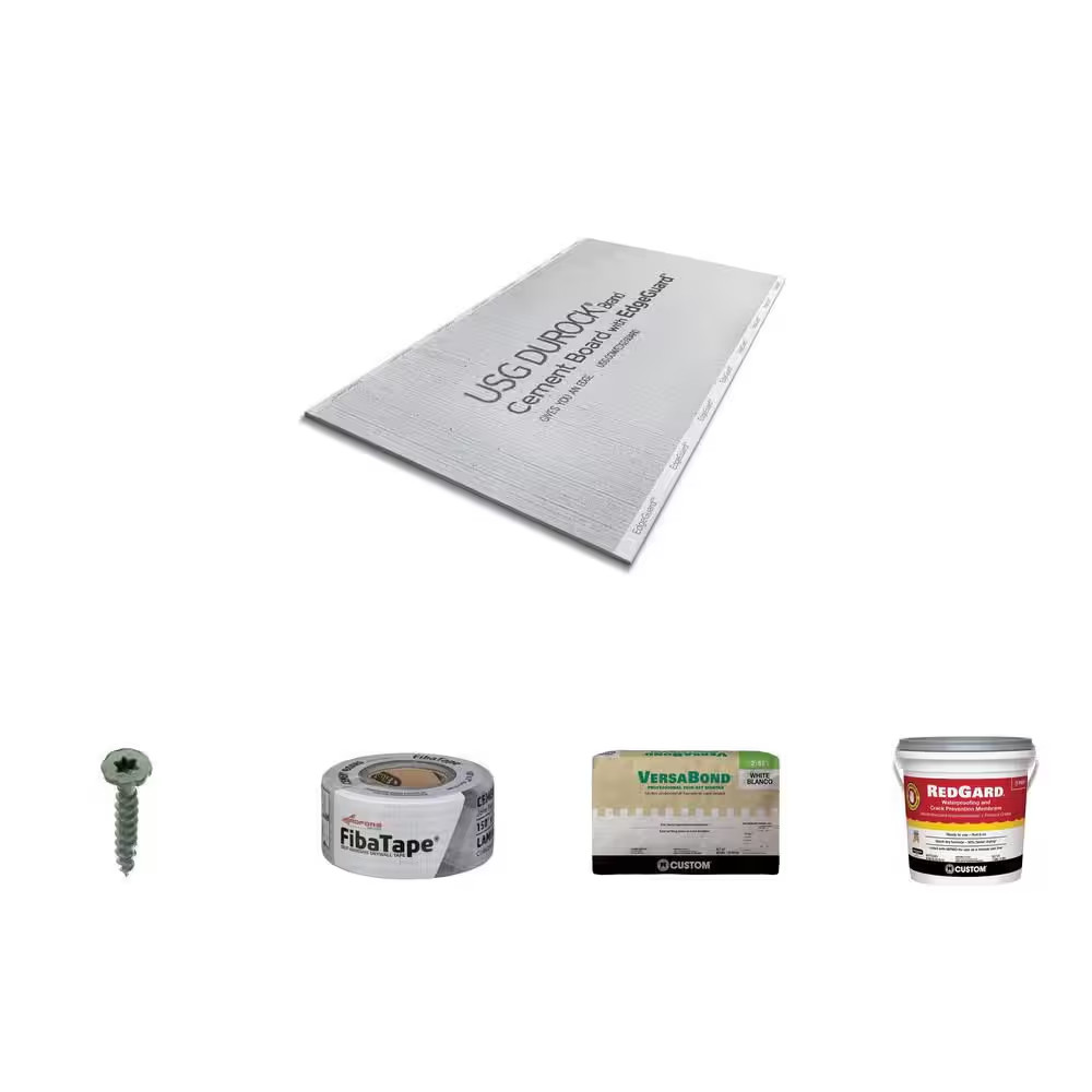 1/2 In. X 3 Ft. X 5 Ft. Cement Board, Screws (185-Pack), 2 In. X 150 Ft. Tape, 5