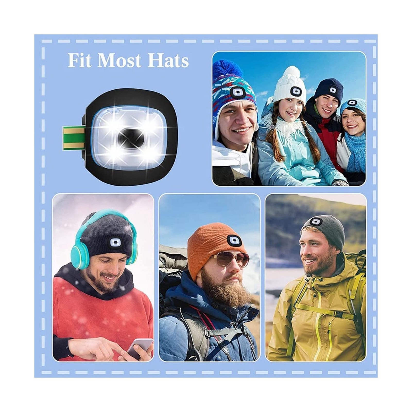 USB Rechargeable Knit Beanie Hat Light, 4 Pieces, Strong and Weak Mode LED Ha...