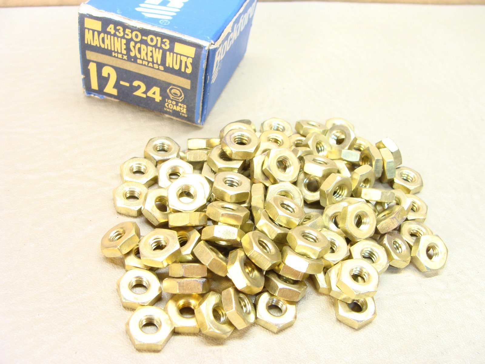 NEW lot of 100 brass #12 - 24 hex machine screw nuts Rockford made in USA
