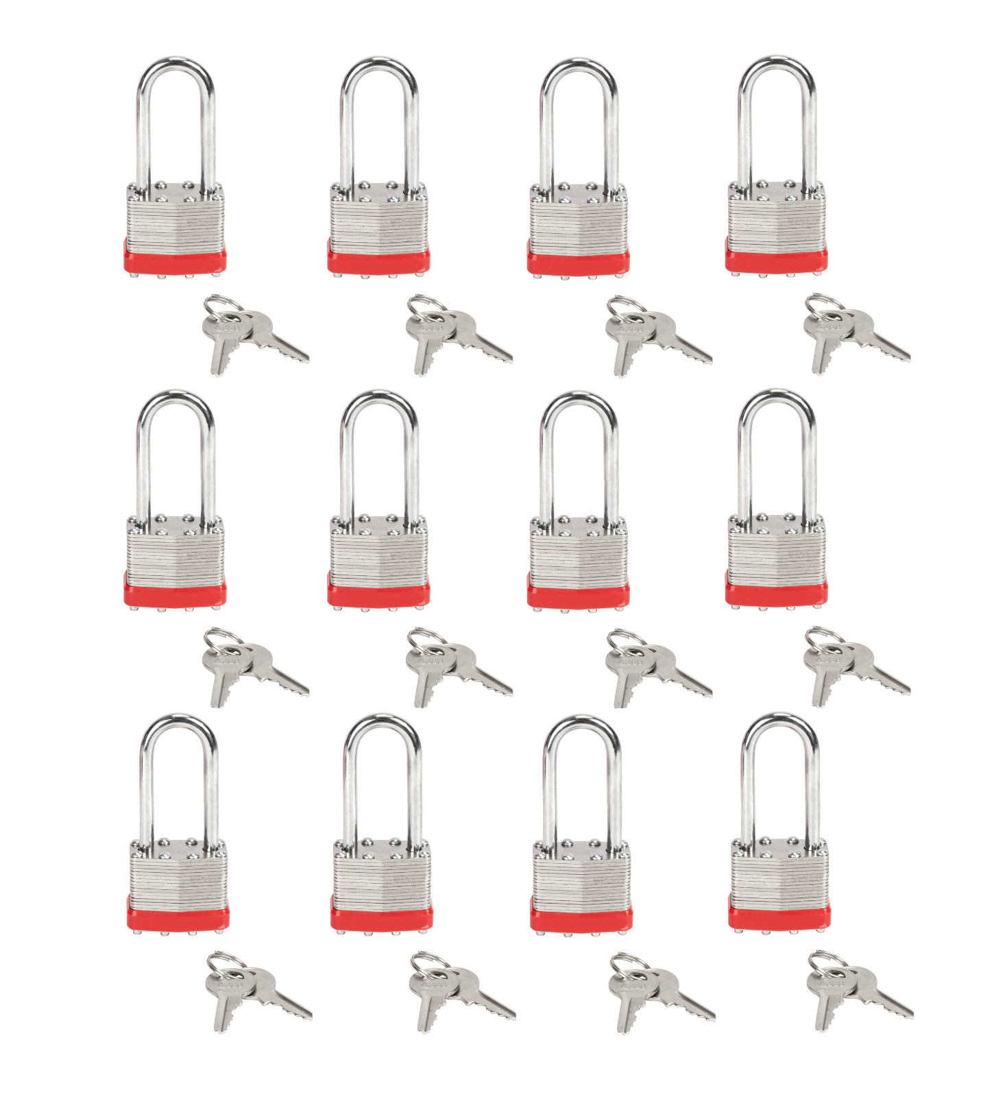 Set Of 12 40mm Keyed Alike Laminated Steel Long Shackle Padlock 1 3/4" x 2 3/4"