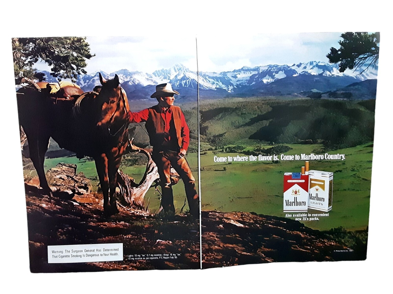 1985 Marlboro Cowboy with Horse 2 Page Original Print Ad