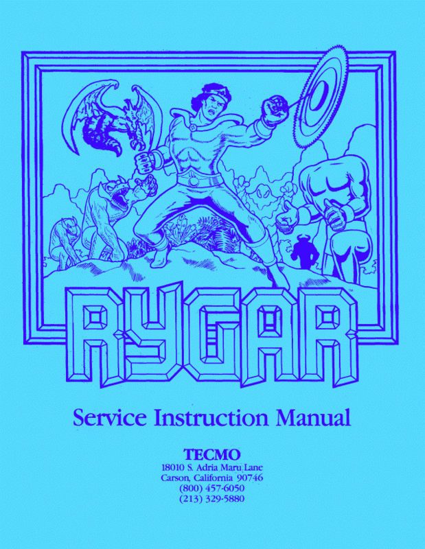 Rygar Arcade Game Operations/Service/Repair/Troubleshooting Manual Tecmo WD