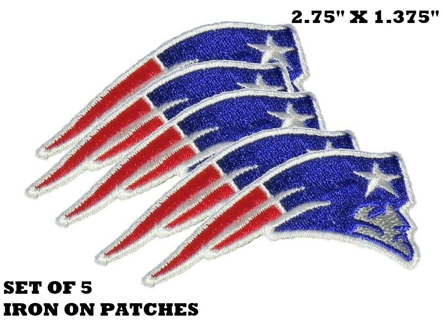 LOT of 5 New England Patriots Embroidered Iron On Patches Football Logo