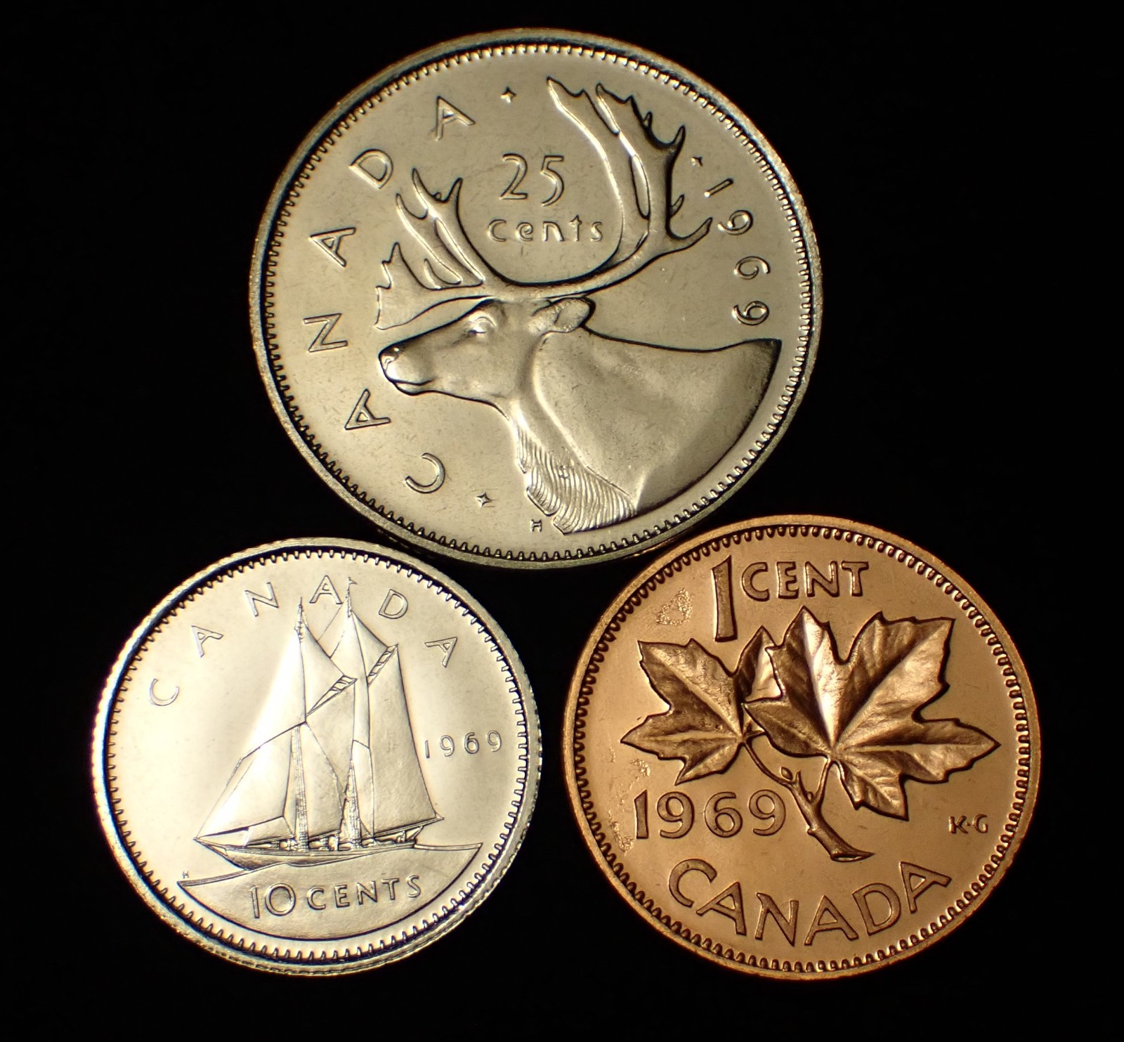 Canada 1 , 10 , 25 Cents 1969 Lot of 3 Coins WCA 605