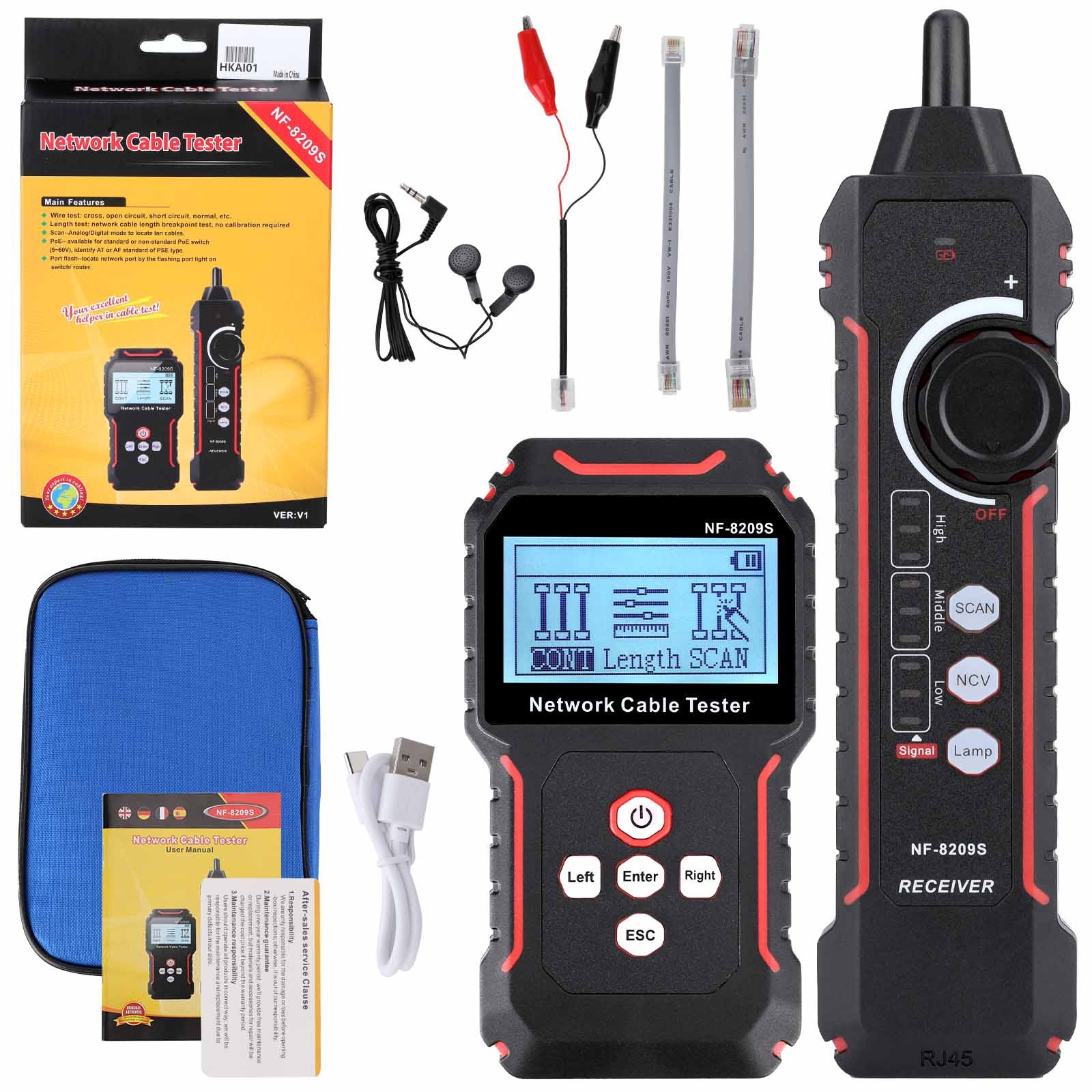 NF-8209S Network Cable Tester Ethernet Cable Tester with CAT5, CAT6 Line Tracer