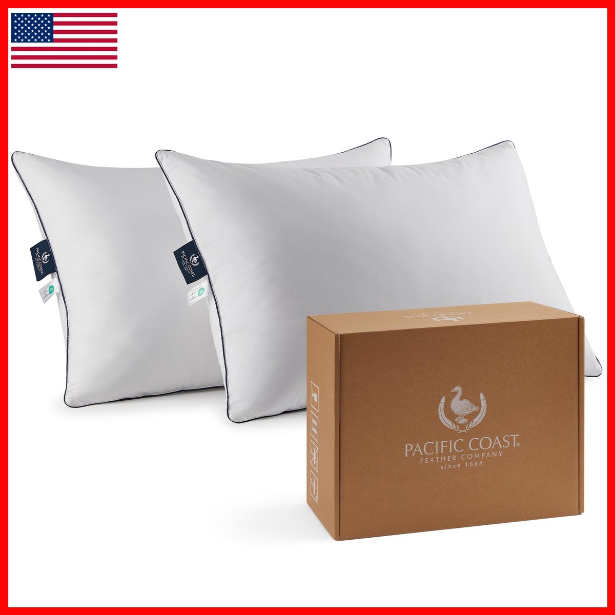 Pacific Coast PCF-P2401FPGGF Goose Feather Down Firm Bed Pillow - Cotton Shell