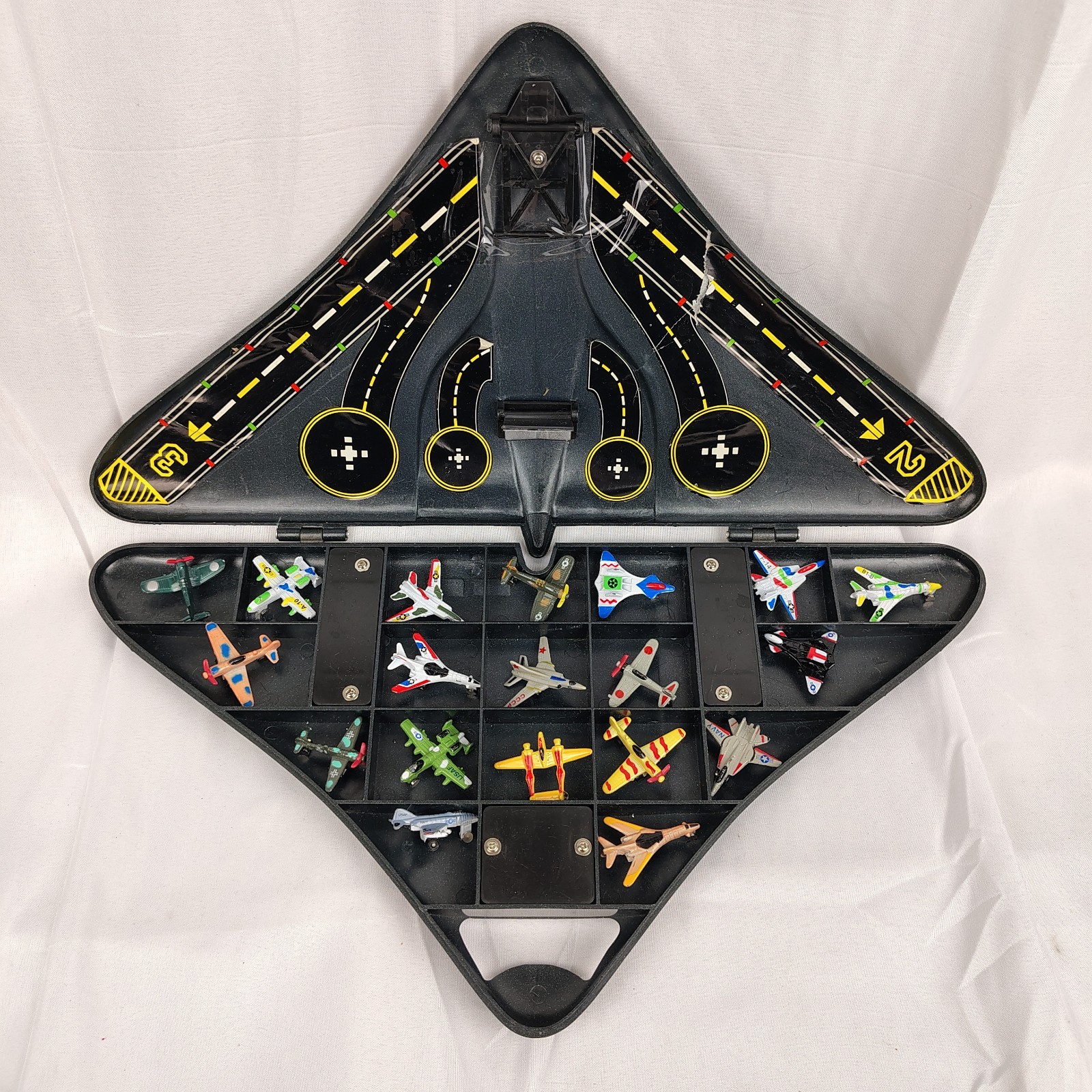 1989 Micro Machines Black Grey Stealth Bomber Carring Case w/ 19 Aircraft Toys
