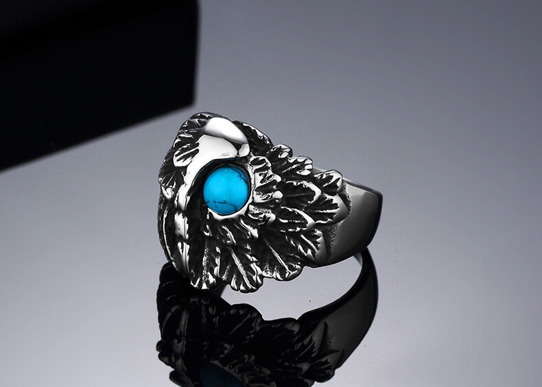 Men's Vintage Indian Tribal Blue Turquoise Eagle Ring Stainless Steel Size 7-13