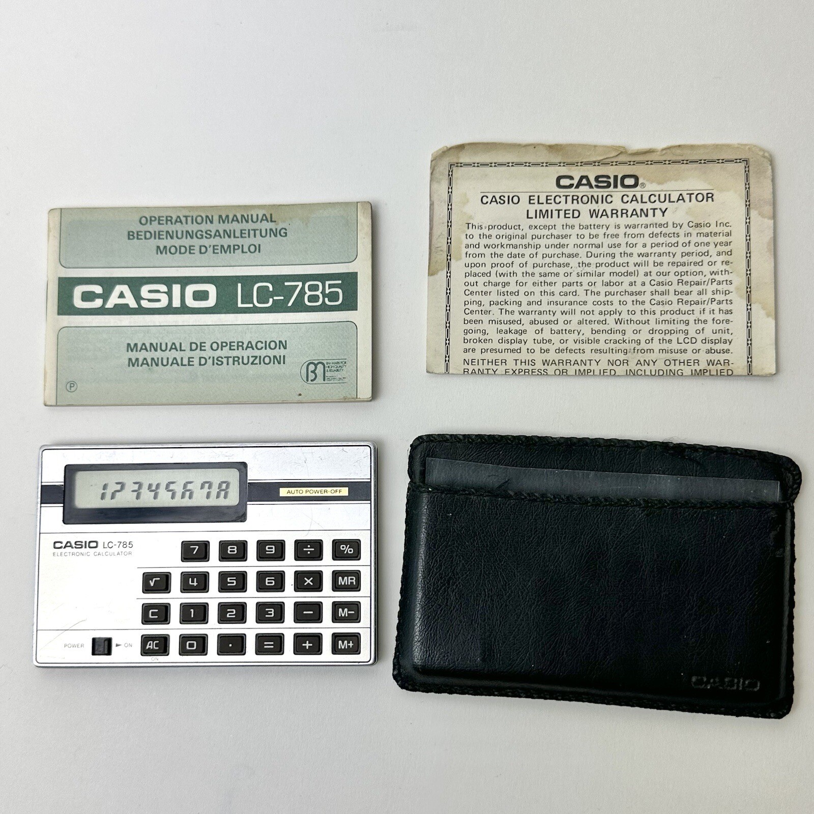 Vintage Casio LC-785 Electronic Calculator w Case Manual Inserts LC-785B WORKS