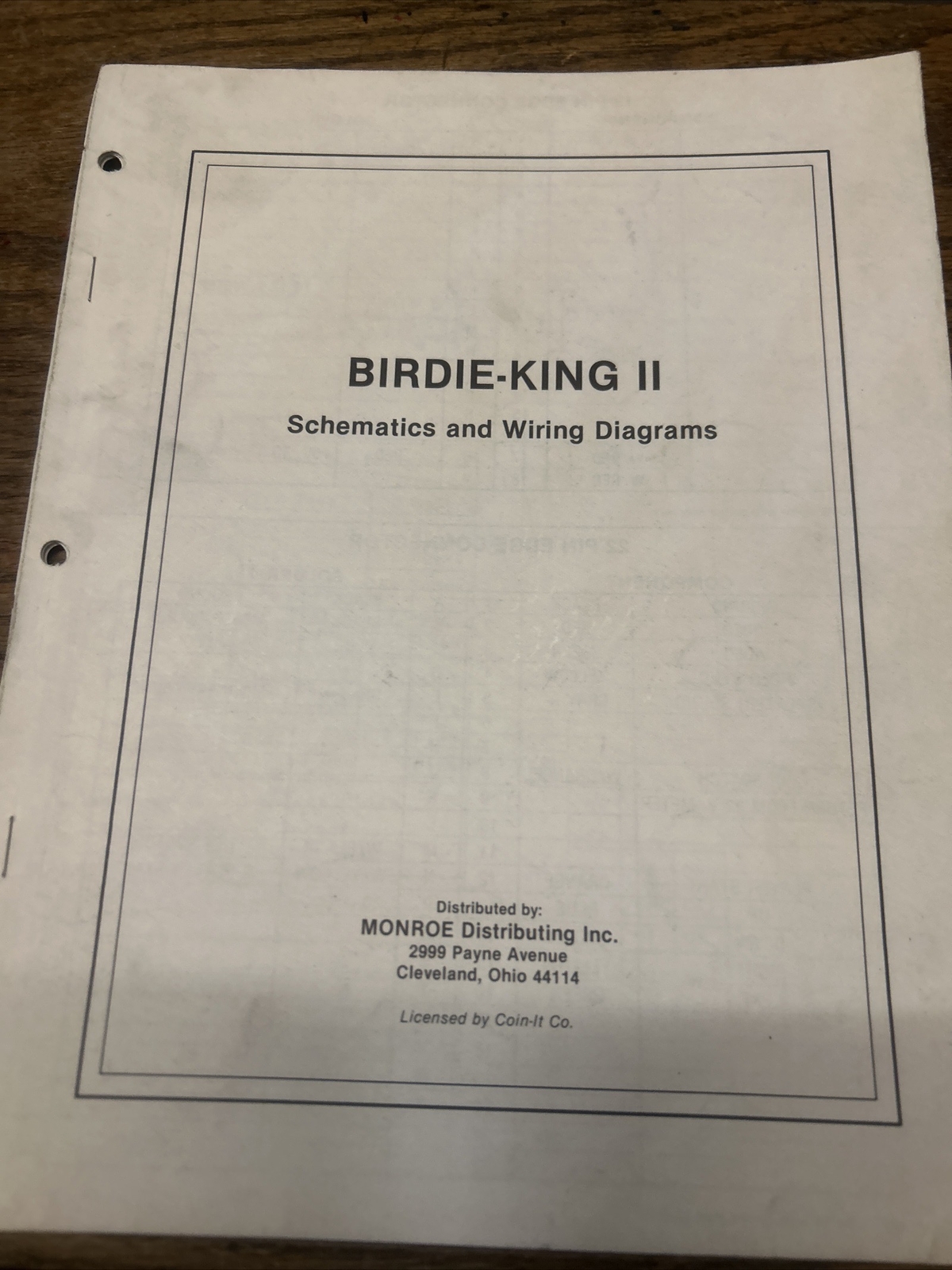Monroe BIRDIE KING 2 Arcade Video Game Manual - good used original