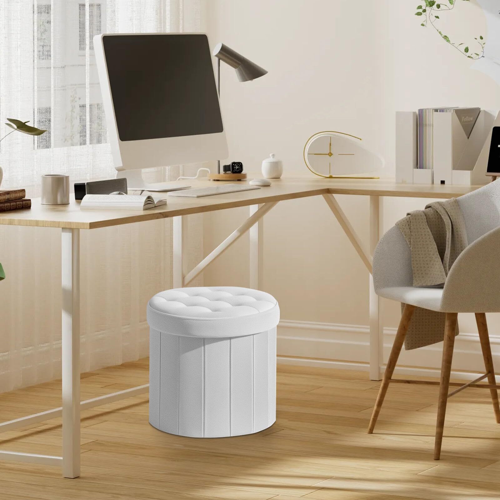 ® Folding Storage Ottoman Round 14" x 14" x 13"Inch Foot Stool with Thicker F...