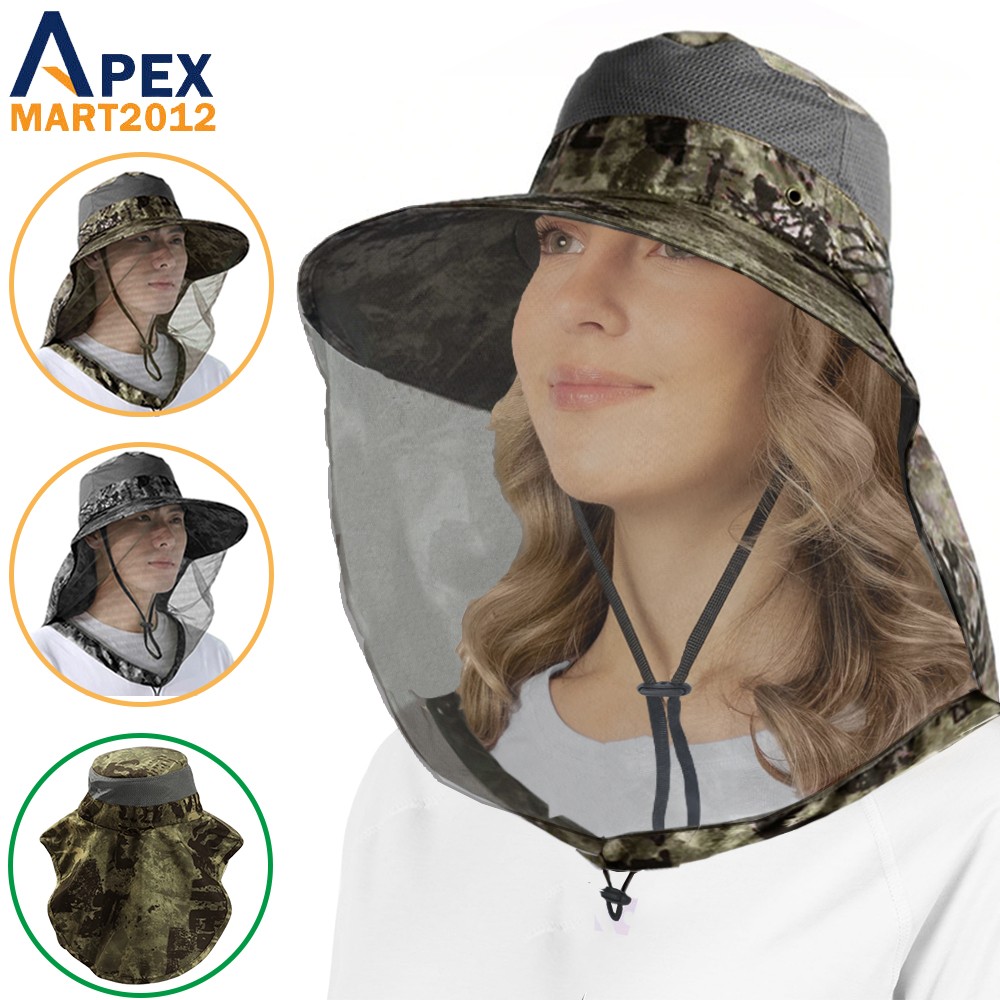Mosquito Head Net Hat with Neck Flap Wide Brim Cap for Hiking Gardening Fishing