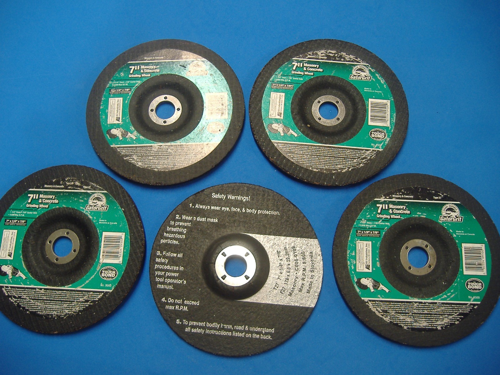 WHOLESALE LOT OF FIVE 7"  DEPRESSED CENTER MASONRY CUTTING AND GRINDING WHEELS