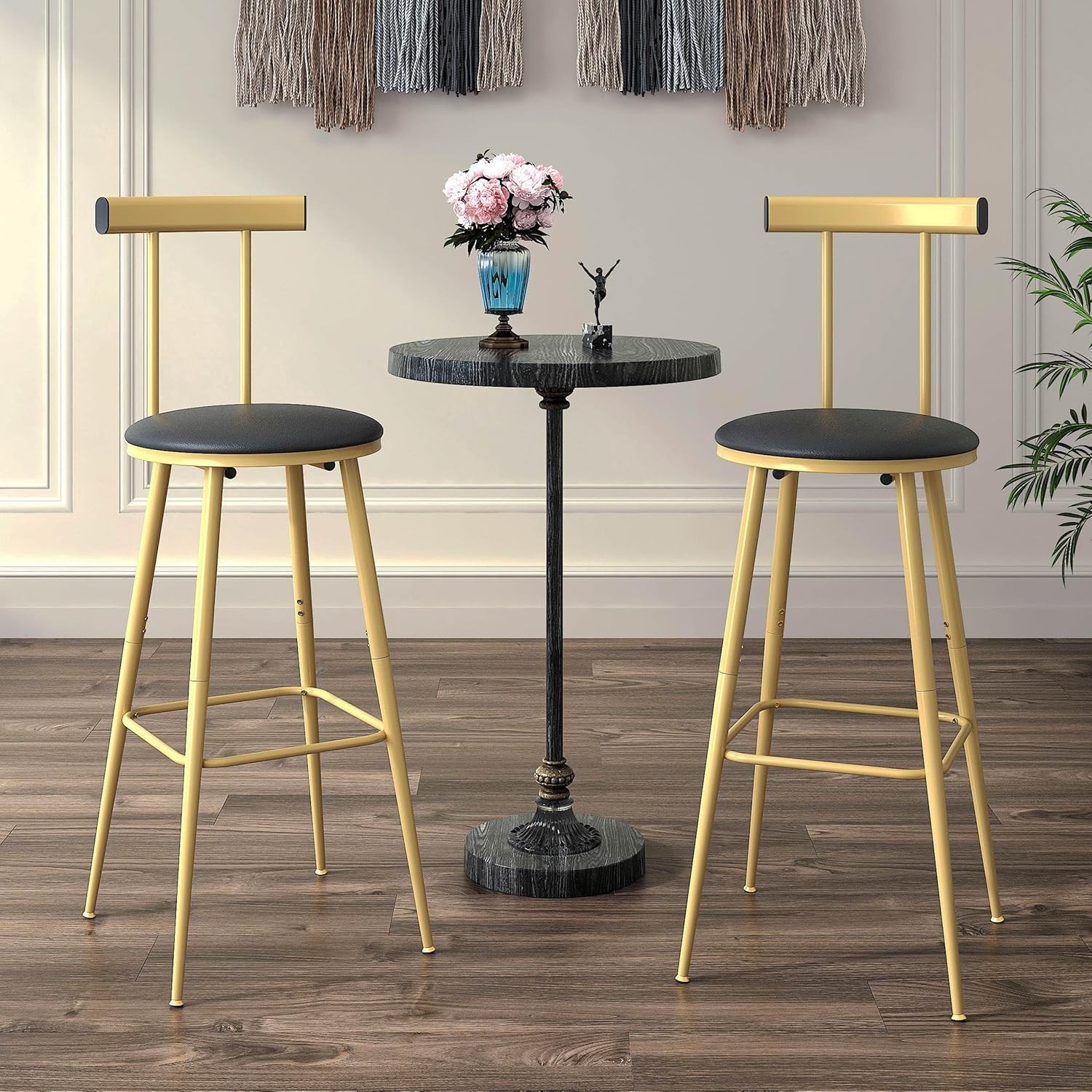 Bar Stools Set of 2 High Kitchen Barstools Bar Chairs W/ Backrest & Footrest