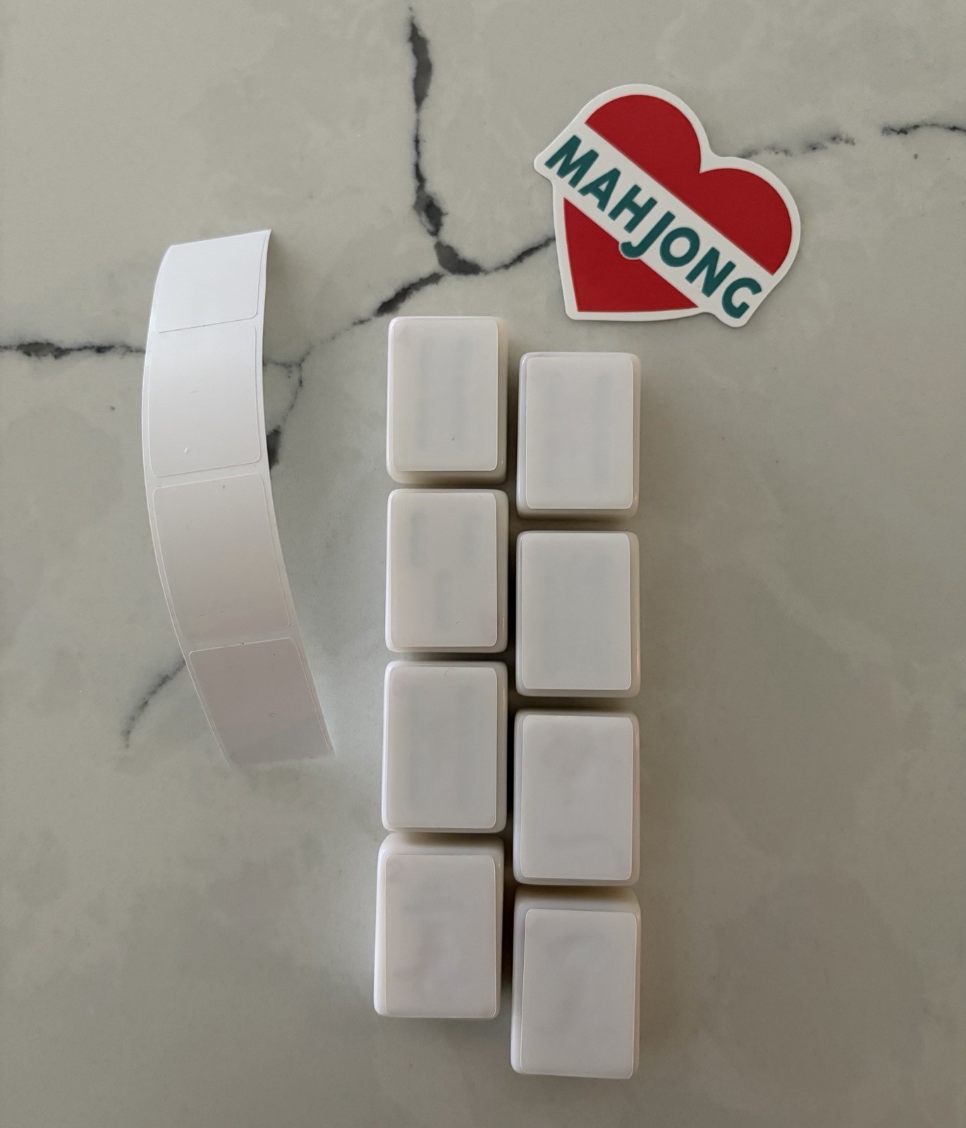 8 Hobby Lobby White Mahjong Stickered Tiles - Blanks + 4 Extra Stickers