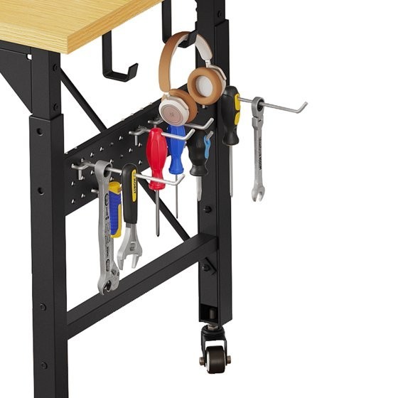 59" L Heavy-Duty Adjustable Workbench with Pegboard & Power Outlets Hooks Garage