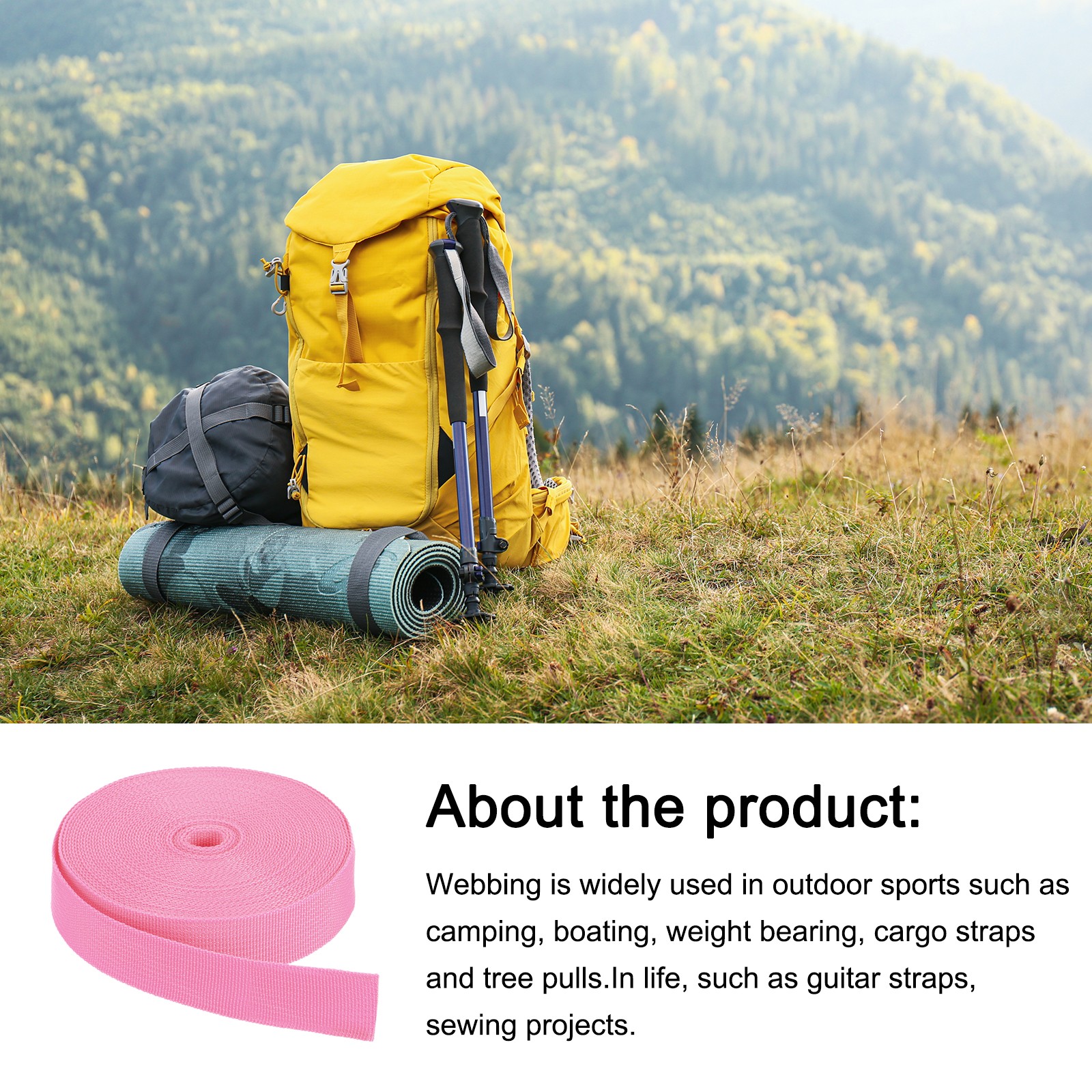 Nylon Webbing Strap 10 Yards 1" Polypropylene Lightweight Strap Pink