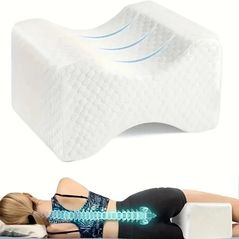 Memory Foam Knee Pillow Leg Support Cushion for Side Sleepers White