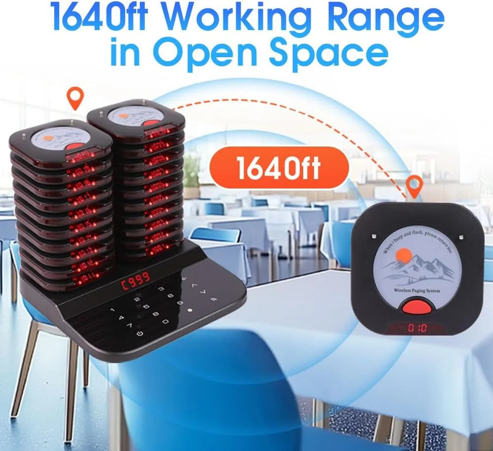 AGJ Restaurant Pager System Touch Keyboard Wireless Calling System 20 Pagers Bee