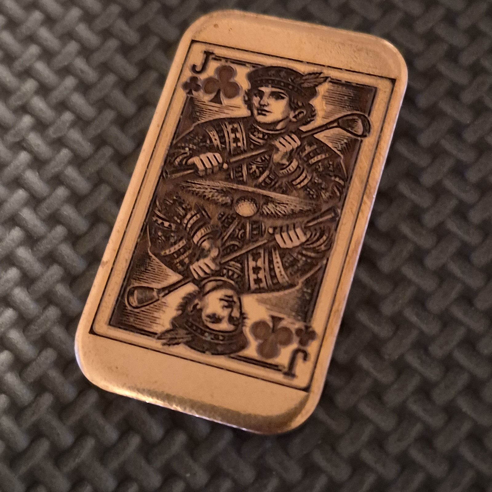 Custom Copper Golf Ball Marker / Jack of Clubs Poker Card Design / 1.75"x1"