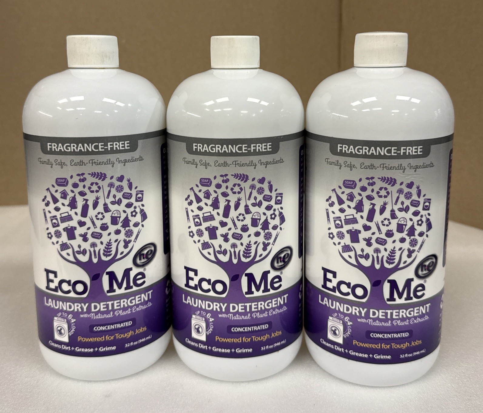 3-PACK LOT Eco Me Concentrated Liquid Laundry Detergent 32oz Fragrance Free