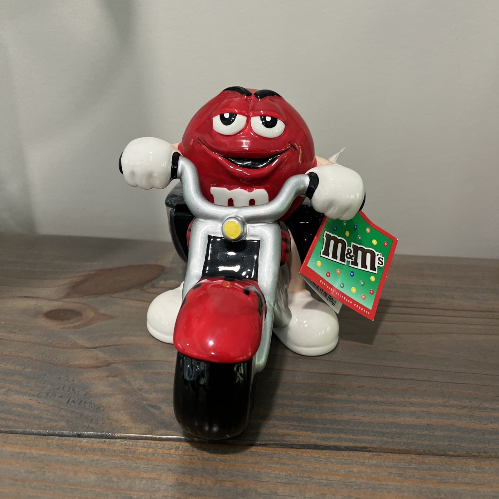 RED GALERIE "M&M MOTORCYCLE RIDER" CERAMIC CANDY DISH COLLECTIBLE Sealed