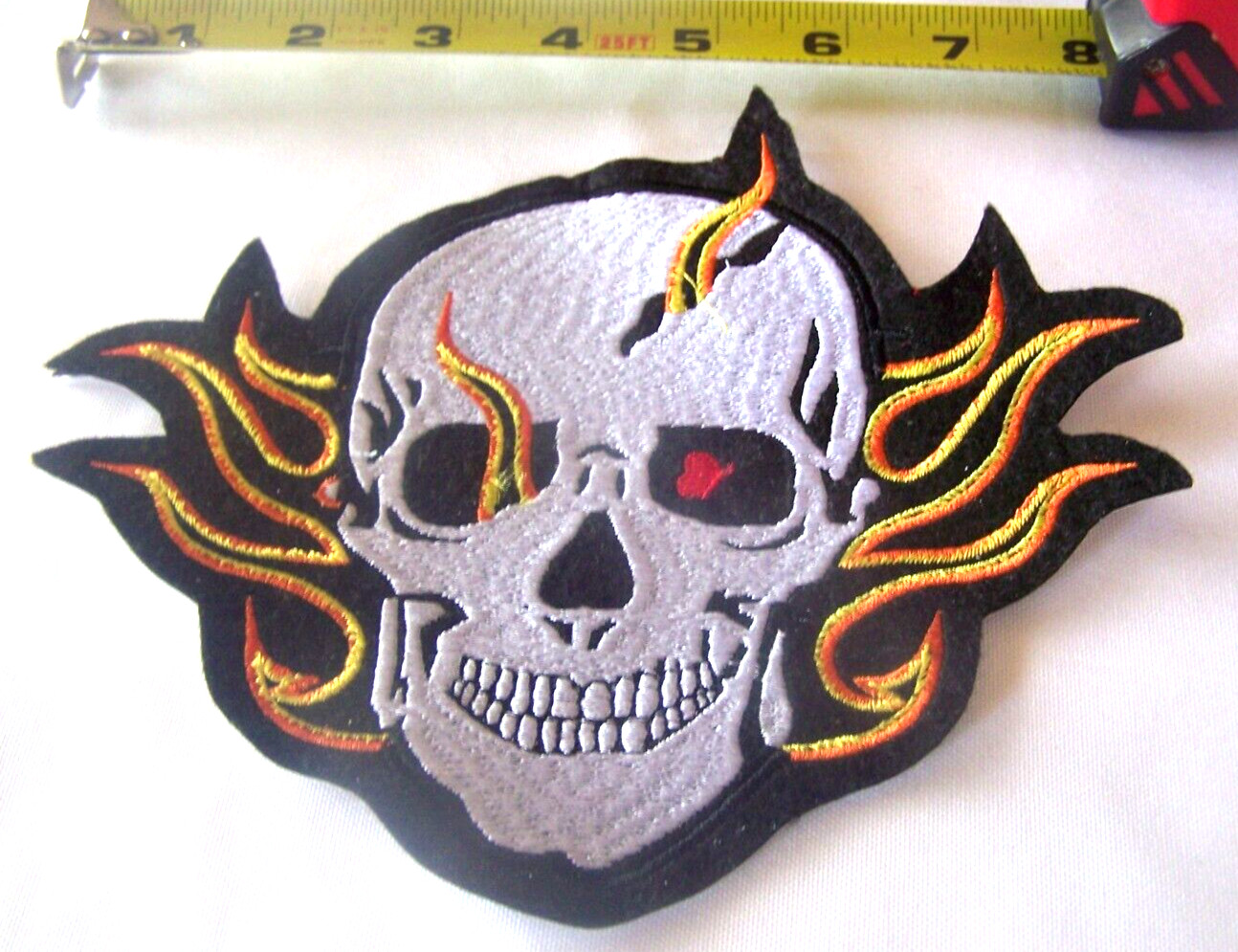 Harley Rider Skull Flames Black Orange White Large Back Vest Patch
