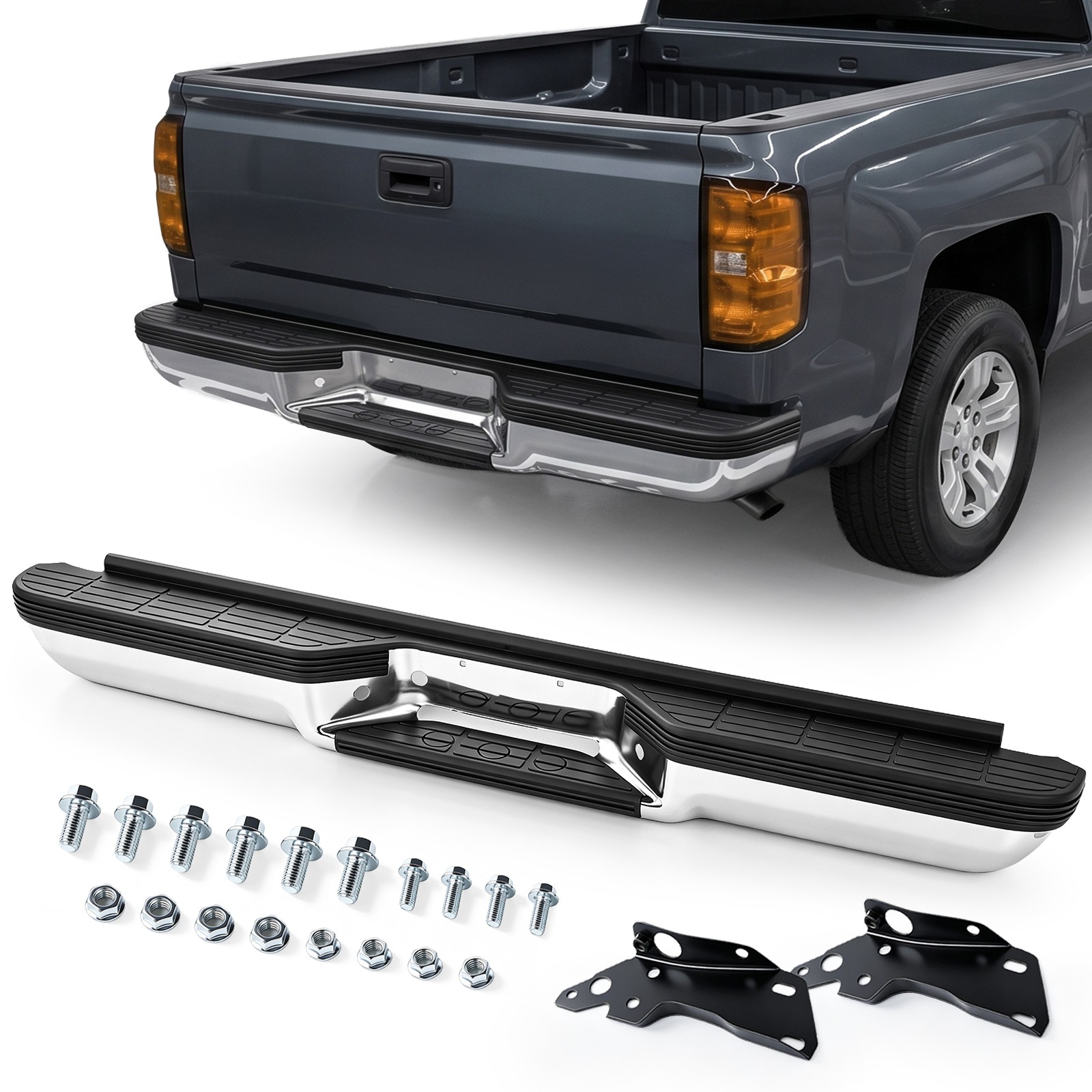 Chrome Step Bumper For 88-00 Chevy Silverado GMC Sierra C/K 1500 2500 Fleetside