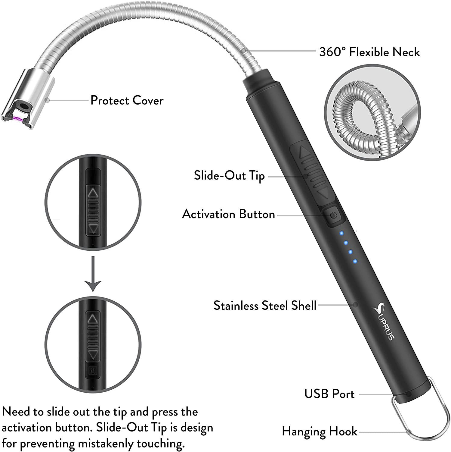 Encendedor De Arco Electrico Recargable USB a Prueba De Viento Para Cocinar
