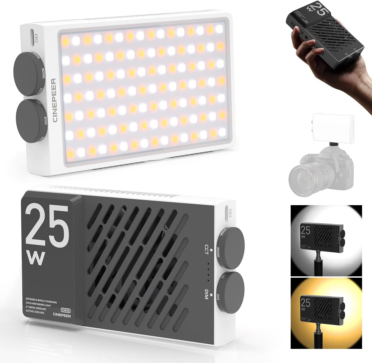 CINEPEER CM25 25W LED Video Light, Pocket-Sized Mini Portable Gifts for Photogra
