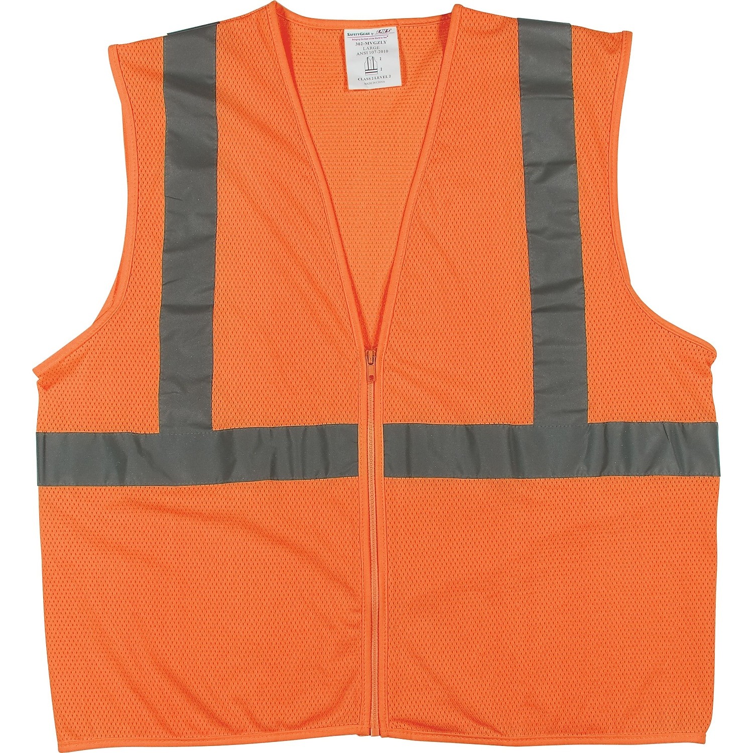 Protective Industrial Products 302MVGZORL Zipper Safety Vest Hi-Viz Orange