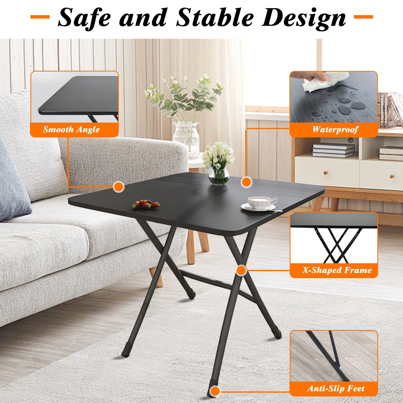 Indoor/Outdoor Folding Dining Table Square Seats 4 Office Study Computer Desk